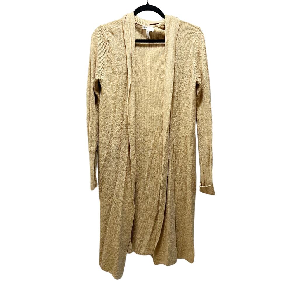 Leith Cardigan Sweater Beige Cotton Wool Stretch Long Sleeve Open Front Sz S